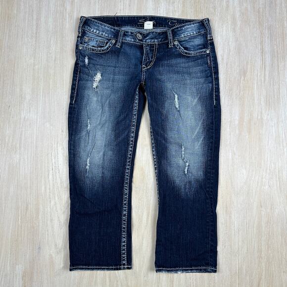 Silver Jeans Tuesday Crop Distressed Low Rise Dark Wash Casual Denim Jeans 27 - Picture 1 of 15
